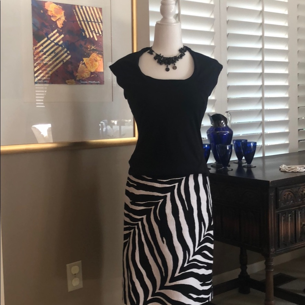 Skirt, and black knit top